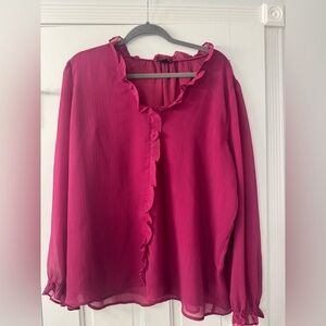 Ann Taylor Fuchsia Ruffle Blouse